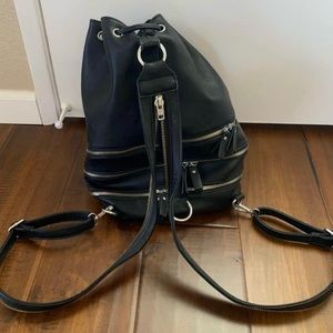 Current Mood / Dolls Kill Black Dual Compartment Faux Leather Backpack